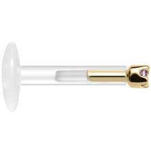 Load image into Gallery viewer, Solid 14K Yellow Gold June 1.5mm CZ Bioplast Push in Labret Monroe