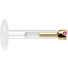 Load image into Gallery viewer, Solid 14K Yellow Gold July 1.5mm CZ Bioplast Push in Labret Monroe