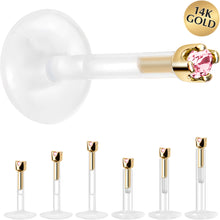 Load image into Gallery viewer, Solid 14K Yellow Gold October 1.5mm CZ Bioplast Push in Labret Monroe