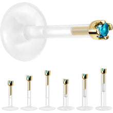 Load image into Gallery viewer, Solid 14K Yellow Gold December 1.5mm CZ Bioplast Push in Labret Monroe
