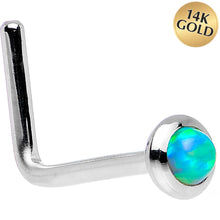 Load image into Gallery viewer, 14k White Gold 2mm Lime Synthetic Opal Nose Ring
