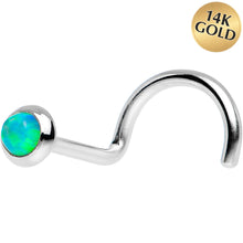 Load image into Gallery viewer, 14k White Gold 2mm Lime Synthetic Opal Nose Ring
