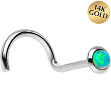 Load image into Gallery viewer, 14k White Gold 2mm Lime Synthetic Opal Nose Ring