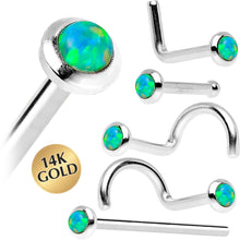 Load image into Gallery viewer, 14k White Gold 2mm Lime Synthetic Opal Nose Ring