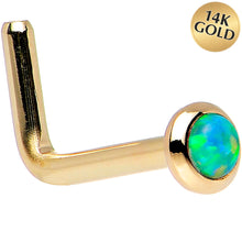 Load image into Gallery viewer, 14k Yellow Gold 2mm Lime Synthetic Opal Nose Ring