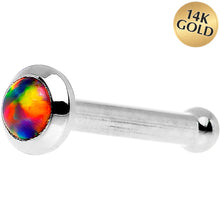 Load image into Gallery viewer, 14k White Gold 2mm Fire Red Synthetic Opal Nose Ring