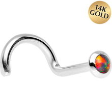 Load image into Gallery viewer, 14k White Gold 2mm Fire Red Synthetic Opal Nose Ring
