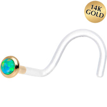 Load image into Gallery viewer, 18G Yellow Gold 2mm Lime Synthetic Opal Bioplast Nose Ring