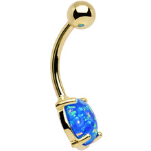 Load image into Gallery viewer, Solid 14k Yellow Gold 8mm Blue Synthetic Opal Belly Ring