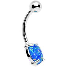Load image into Gallery viewer, Solid 14k White Gold 8mm Blue Synthetic Opal Belly Ring