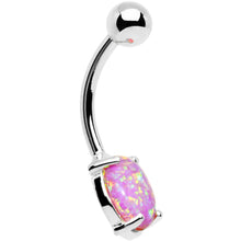 Load image into Gallery viewer, Solid 14k White Gold 8mm Fuchsia Synthetic Opal Belly Ring