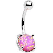 Load image into Gallery viewer, Solid 14k White Gold 8mm Fuchsia Synthetic Opal Belly Ring