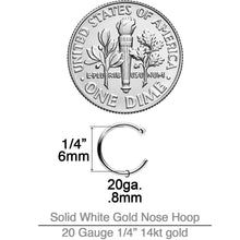 Load image into Gallery viewer, 20G 1/4 14k Solid White Gold Nose Hoop