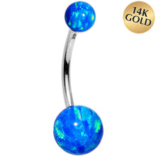 Load image into Gallery viewer, 14k White Gold Blue Synthetic Opal Belly Ring