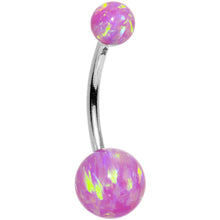 Load image into Gallery viewer, 14k White Gold Fuchsia Synthetic Opal Belly Ring