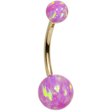 Load image into Gallery viewer, 14k Yellow Gold Fuchsia Synthetic Opal Belly Ring