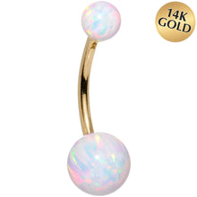 Load image into Gallery viewer, 14k Yellow Gold White Synthetic Opal Belly Ring