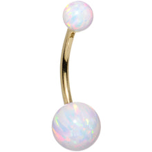 Load image into Gallery viewer, 14k Yellow Gold White Synthetic Opal Belly Ring