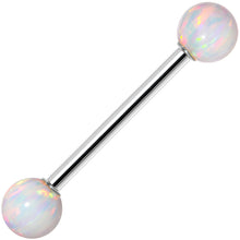 Load image into Gallery viewer, 14k White Gold 5mm White Synthetic Opal Barbell Tongue Ring 14G 5/8