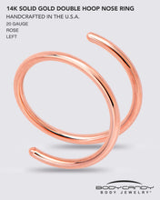 Load image into Gallery viewer, Double Hoop Nose Solid 14k Rose Gold Spiral Nose Ring 20G 8mm Left