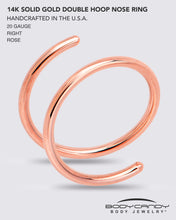 Load image into Gallery viewer, Double Hoop Nose Solid 14k Rose Gold Spiral Nose Ring 20G 8mm Right