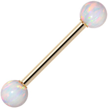 Load image into Gallery viewer, 14k Yellow Gold 5mm White Synthetic Opal Barbell Tongue Ring 14G 5/8