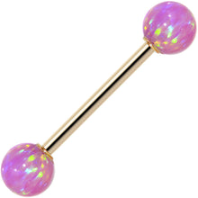 Load image into Gallery viewer, 14k Yellow Gold 6mm Pink Synthetic Opal Barbell Tongue Ring 14G 5/8