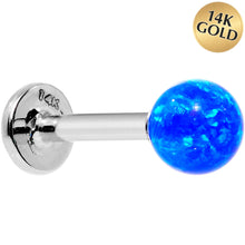 Load image into Gallery viewer, 14k White Gold 5mm Blue Synthetic Opal Labret Monroe 14G 5/16