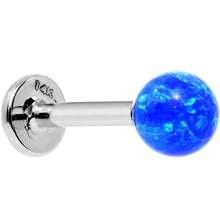 Load image into Gallery viewer, 14k White Gold 5mm Blue Synthetic Opal Labret Monroe 14G 5/16
