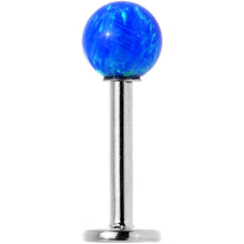 Load image into Gallery viewer, 14k White Gold 5mm Blue Synthetic Opal Labret Monroe 14G 5/16