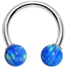 Load image into Gallery viewer, 14G Solid 14K White Gold Blue Synthetic Opal Horseshoe Barbell