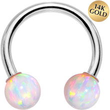 Load image into Gallery viewer, 14G Solid 14K White Gold White Synthetic Opal Horseshoe Barbell