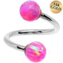 Load image into Gallery viewer, 14k White Gold Fuchsia Synthetic Opal Spiral Twister 14G 7/16