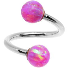 Load image into Gallery viewer, 14k White Gold Fuchsia Synthetic Opal Spiral Twister 14G 7/16