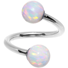 Load image into Gallery viewer, 14k White Gold White Synthetic Opal Spiral Twister 14G 7/16