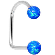 Load image into Gallery viewer, 14k White Gold Blue 5mm Synthetic Opal Lippy Loop 14G 3/8