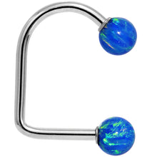 Load image into Gallery viewer, 14k White Gold Blue 5mm Synthetic Opal Lippy Loop 14G 3/8