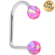 Load image into Gallery viewer, 14k White Gold Fuchsia 5mm Synthetic Opal Lippy Loop 14G 3/8