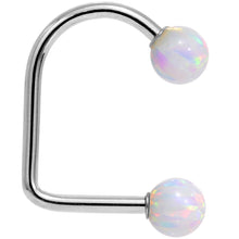 Load image into Gallery viewer, 14k White Gold White 5mm Synthetic Opal Lippy Loop 14G 3/8