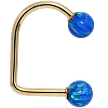 Load image into Gallery viewer, 14k Yellow Gold Blue 5mm Synthetic Opal Lippy Loop 14G 3/8