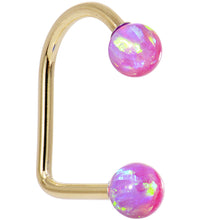 Load image into Gallery viewer, 14k Yellow Gold Fuchsia 5mm Synthetic Opal Lippy Loop 14G 3/8