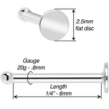Load image into Gallery viewer, 20G Solid 14k Gold Flat Disc Nose Bone
