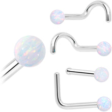 Load image into Gallery viewer, 14k White Gold 2.5mm Synthetic Opal Ball Nose Ring