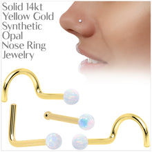 Load image into Gallery viewer, 14k Yellow Gold 2.5mm Synthetic Opal Ball Nose Ring