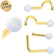 Load image into Gallery viewer, 14k Yellow Gold 2.5mm Synthetic Opal Ball Nose Ring