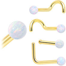 Load image into Gallery viewer, 14k Yellow Gold 2.5mm Synthetic Opal Ball Nose Ring