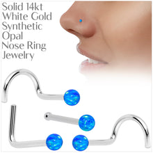 Load image into Gallery viewer, 14k White Gold 2.5mm Blue Synthetic Opal Ball Nose Ring