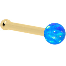 Load image into Gallery viewer, 14k Yellow Gold 2.5mm Blue Synthetic Opal Ball Nose Ring