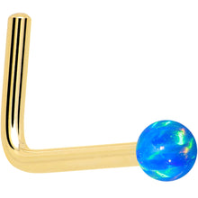 Load image into Gallery viewer, 14k Yellow Gold 2.5mm Blue Synthetic Opal Ball Nose Ring