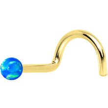 Load image into Gallery viewer, 14k Yellow Gold 2.5mm Blue Synthetic Opal Ball Nose Ring